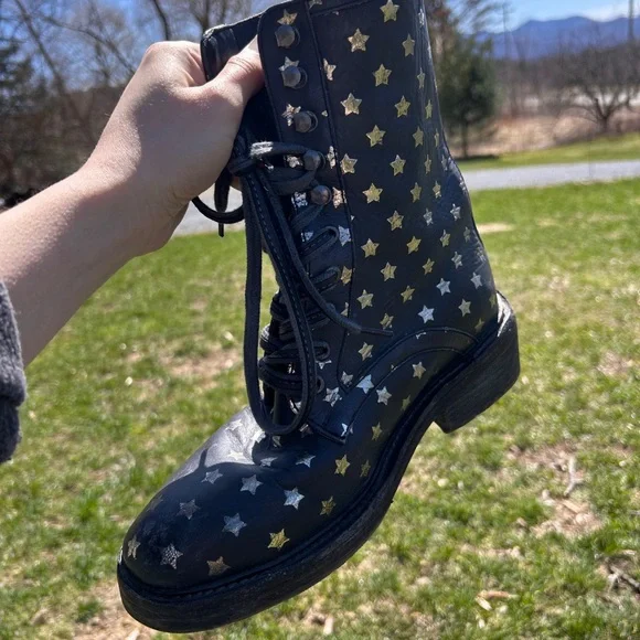 Rare - Free People Santa Fe Lace-Up Boot in Leather Washed Black Star - Picture 8 of 10